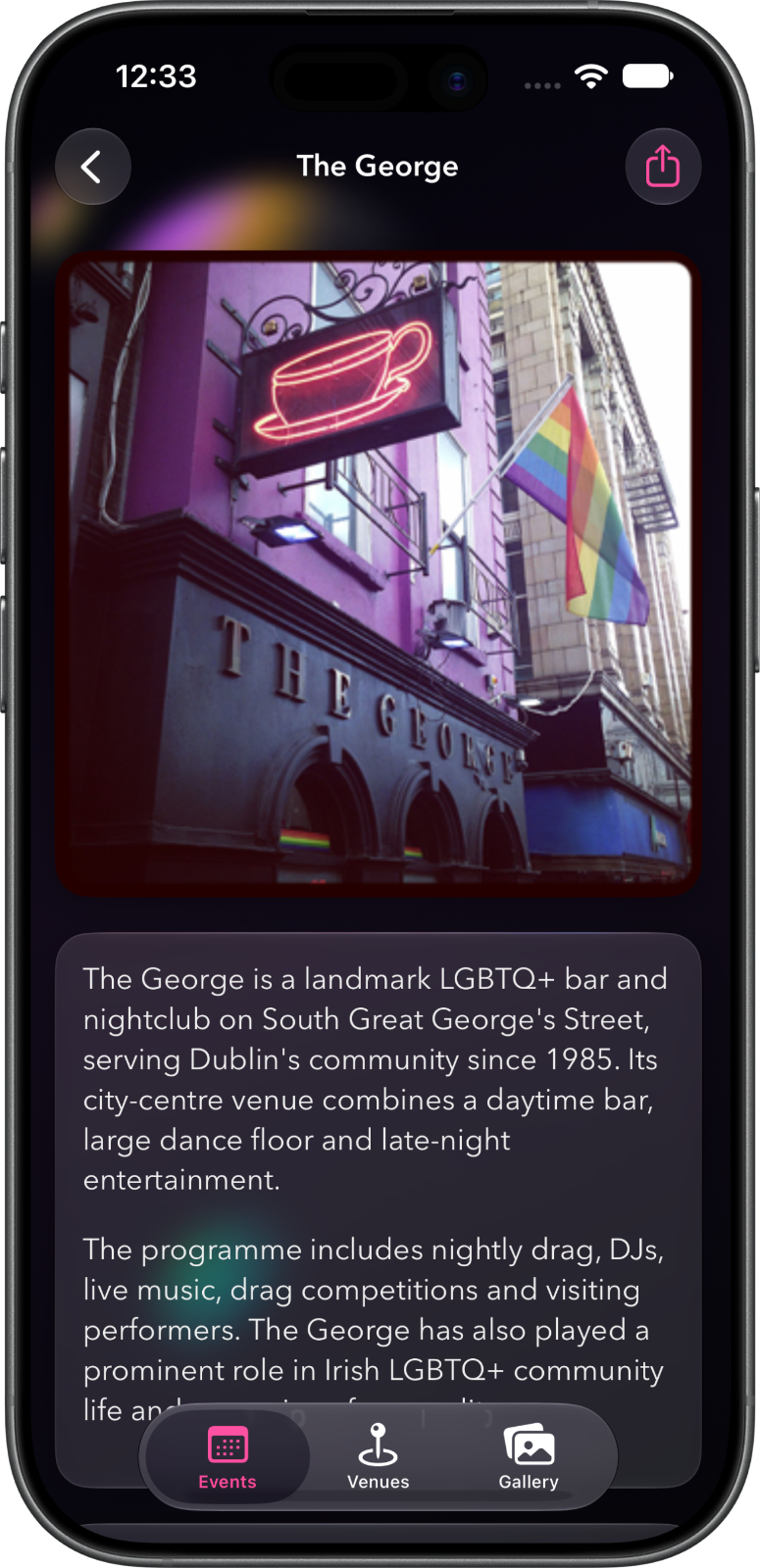 Additional Dublin venue information in the WheresGay app